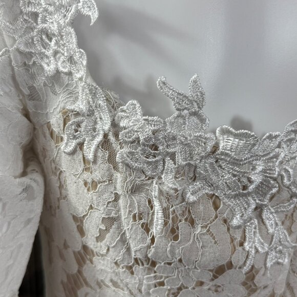 Lulus Womens Long Sleeve Lace Wedding Maxi Dress White/Nude Size Small - Picture 6 of 9